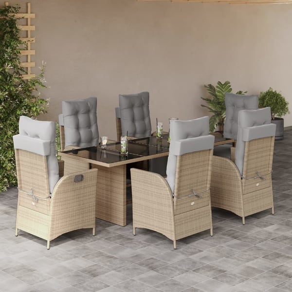 vidaXL spisebordssæt til haven 7 dele med hynder polyrattan beige