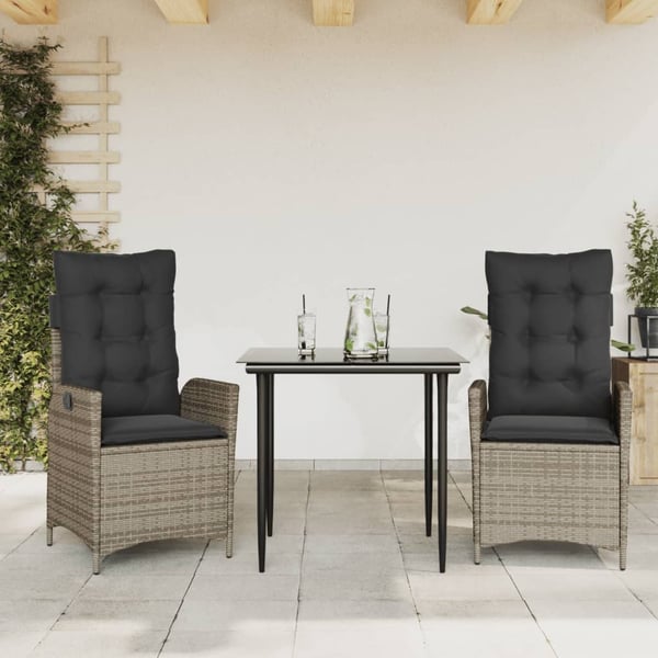 vidaXL spisebordssæt til haven 3 dele med hynder polyrattan grå