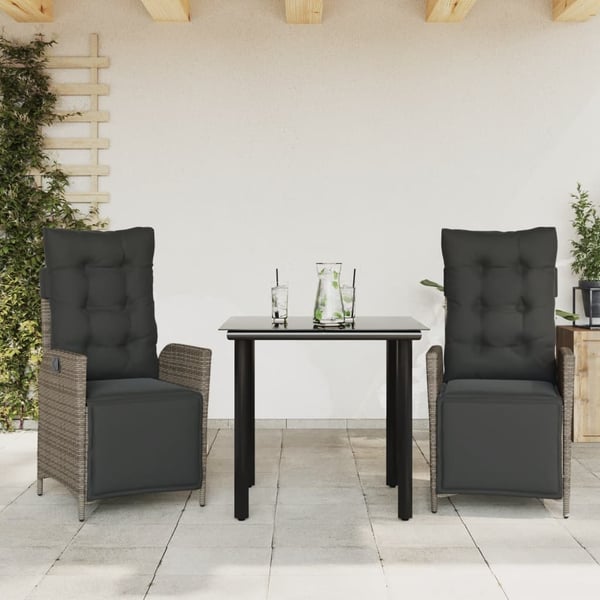 vidaXL spisebordssæt til haven 3 dele med hynder polyrattan grå