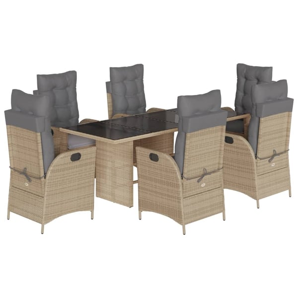 vidaXL spisebordssæt til haven 7 dele med hynder polyrattan beige