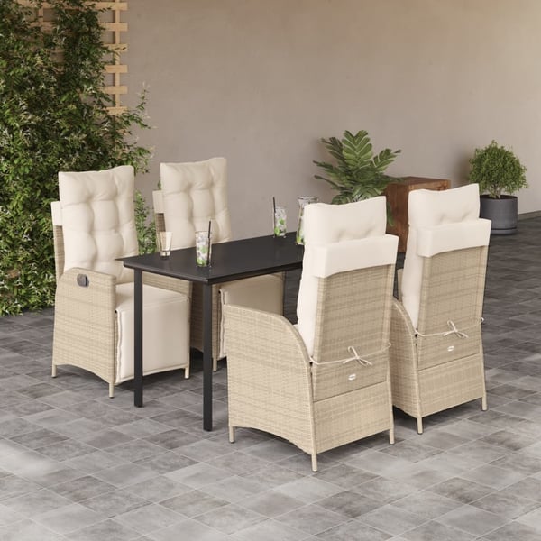vidaXL spisebordssæt til haven 5 dele med hynder polyrattan beige