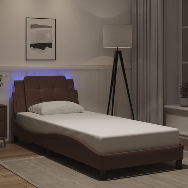 vidaXL sengeramme med LED uden madras Zadar 90x190 cm brun