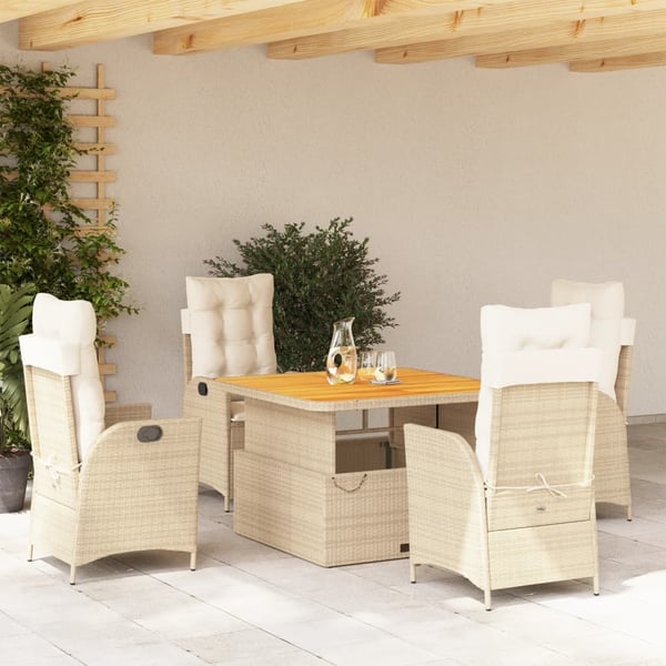 vidaXL spisebordssæt til haven 5 dele med hynder polyrattan beige
