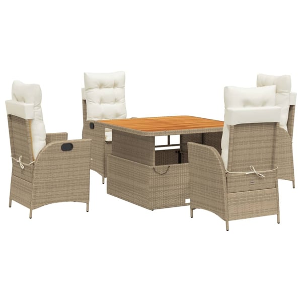 vidaXL spisebordssæt til haven 5 dele med hynder polyrattan beige