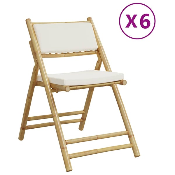 vidaXL foldbare bistrostole 6 stk. med cremefarvede hynder bambus