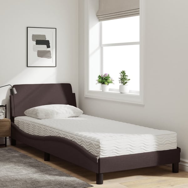 vidaXL seng med madras Dover 90x200 cm stof mørkebrun
