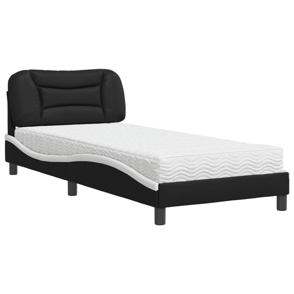 vidaXL seng med madras Hvar 90x200 cm kunstlæder sort og hvid