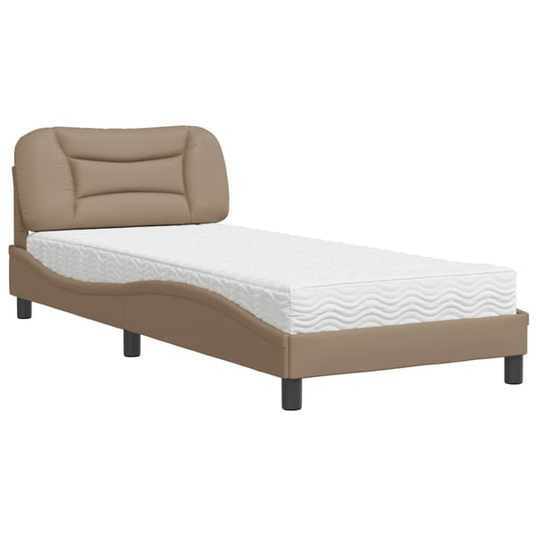 vidaXL seng med madras Hvar 90x200 cm kunstlæder cappuccinofarvet