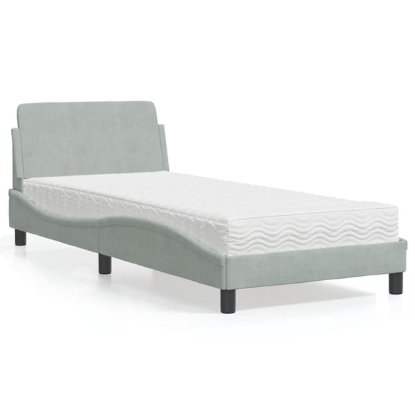 vidaXL seng med madras Dover 90x200 cm velour lysegrå