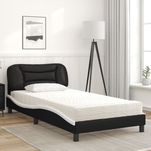 vidaXL seng med madras Hvar 100x200 cm kunstlæder sort og hvid