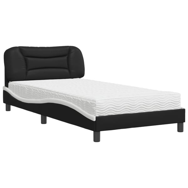vidaXL seng med madras Hvar 100x200 cm kunstlæder sort og hvid