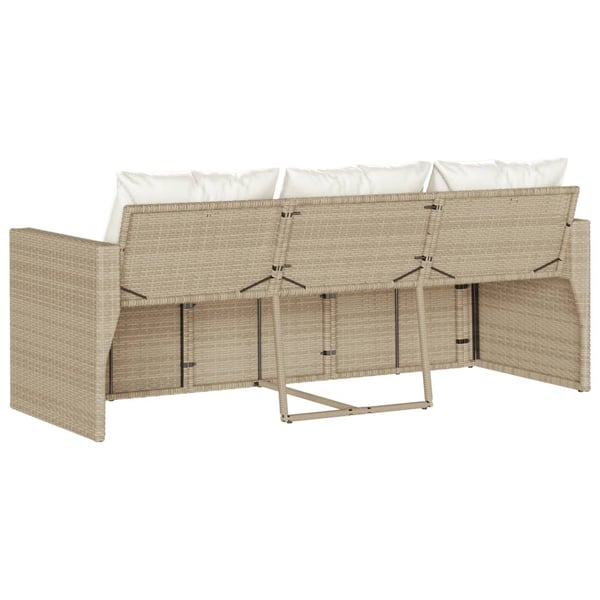 vidaXL Trädgårdssoffa 3-sits med dynor konstrotting beige