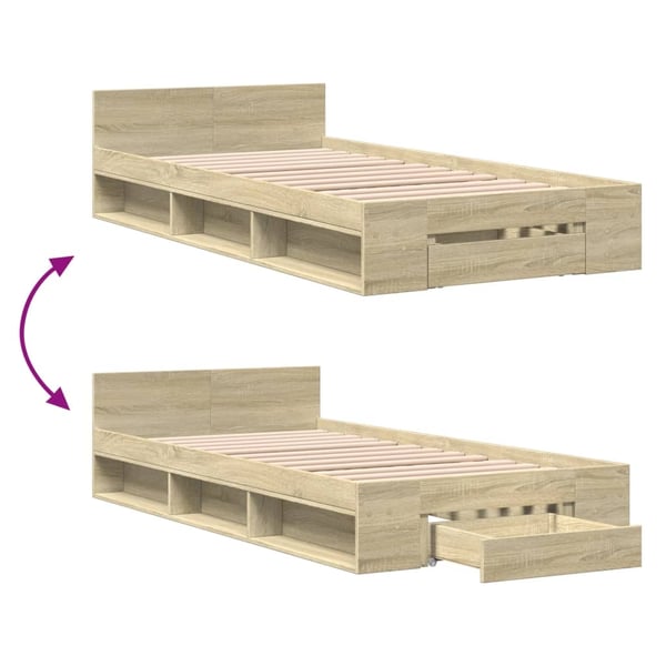 vidaXL Sengeramme med skuff sonoma eik 90x190 cm konstruert tre