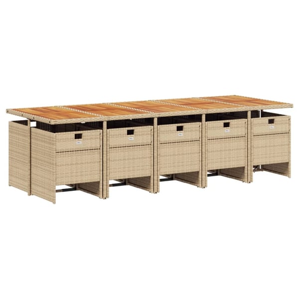 vidaXL spisebordssæt til haven 11 dele med hynder polyrattan beige