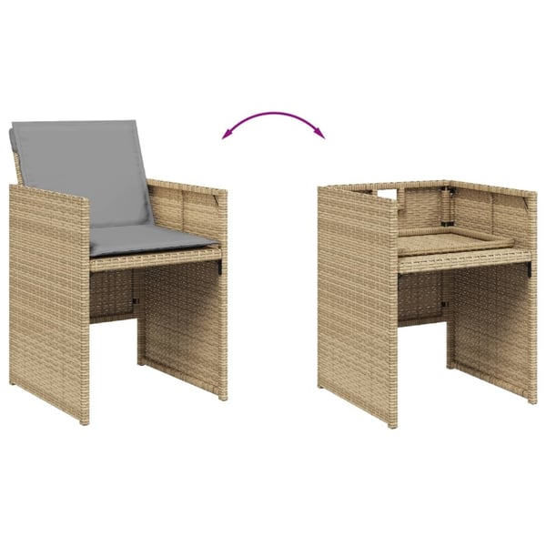 vidaXL Matgrupp för trädgården med dynor 7 delar mixbeige konstrotting