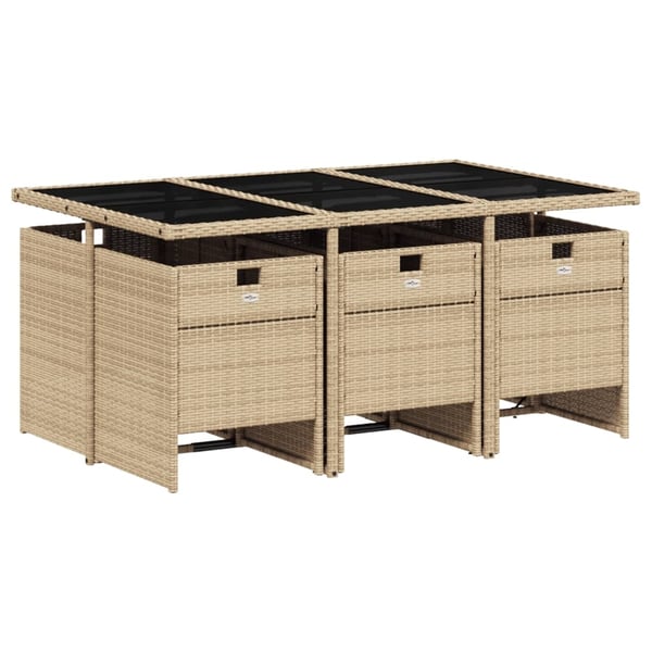 vidaXL Matgrupp för trädgården med dynor 7 delar mixbeige konstrotting