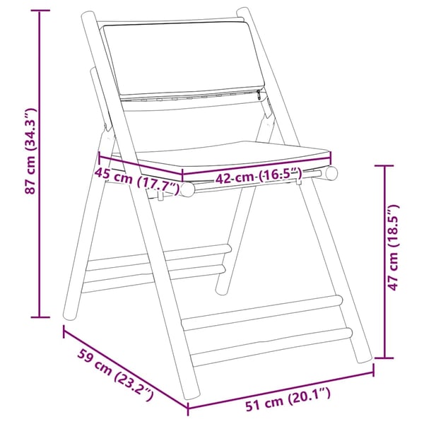 vidaXL bistrostole 5 stk. foldbare med cremehvide hynder bambus