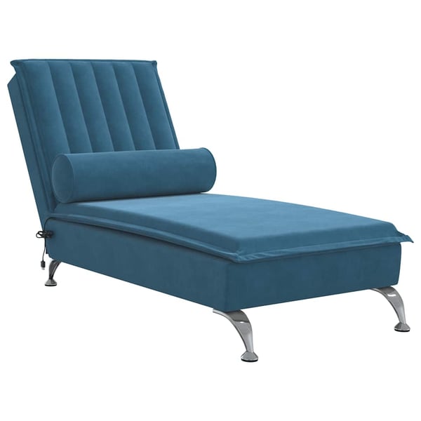 vidaXL Massageschäslong med bolster blå sammet