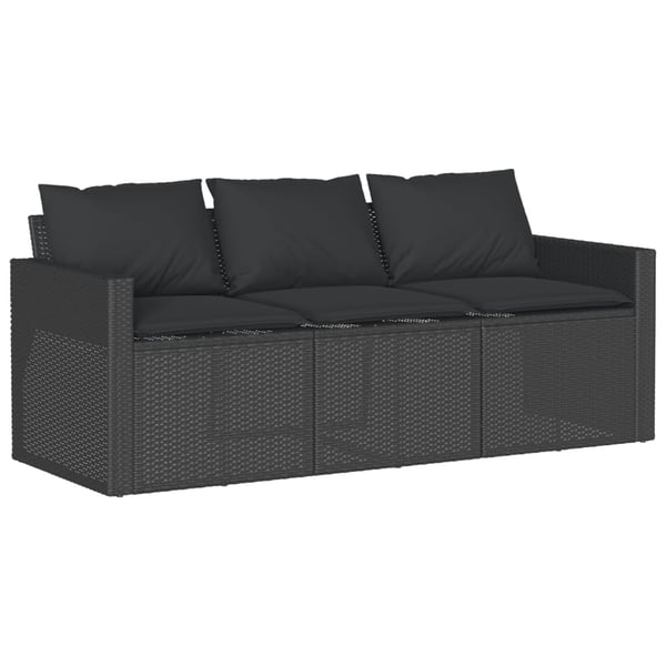 vidaXL 3-personers havesofa med hynder polyrattan sort