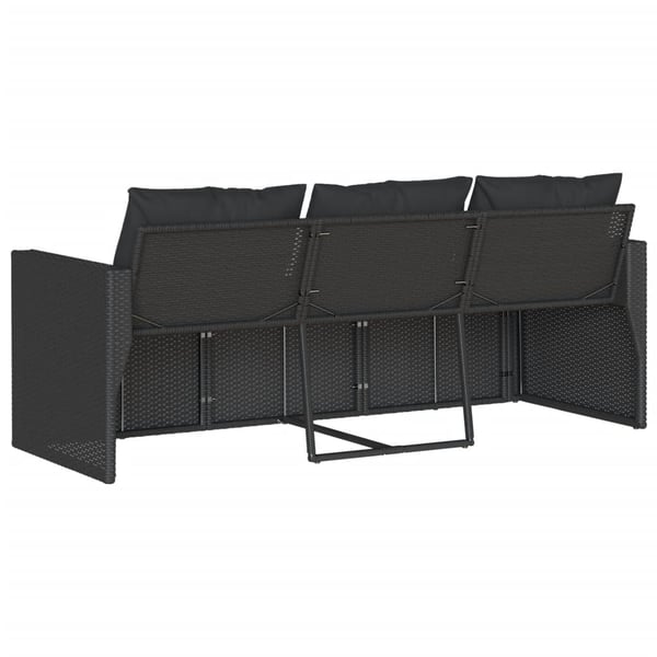 vidaXL 3-personers havesofa med hynder polyrattan sort
