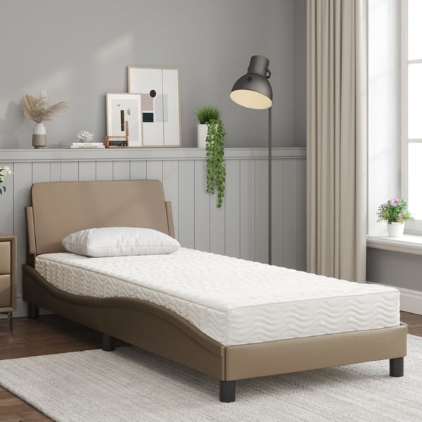 vidaXL seng med madras Dover 90x200 cm kunstlæder cappuccinofarvet
