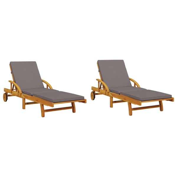 vidaXL liggestole 2 stk. 200x68x83 cm med hynder massivt akacietræ