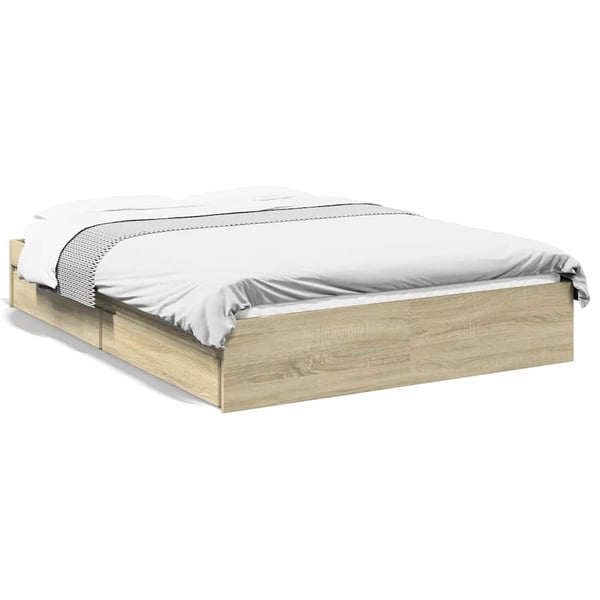 vidaXL Sängynrunko laatikoilla Sonoma-tammi 140x190 cm tekninen puu