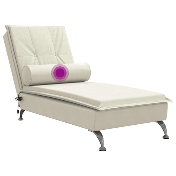 vidaXL Massageschäslong med bolster gräddvit sammet