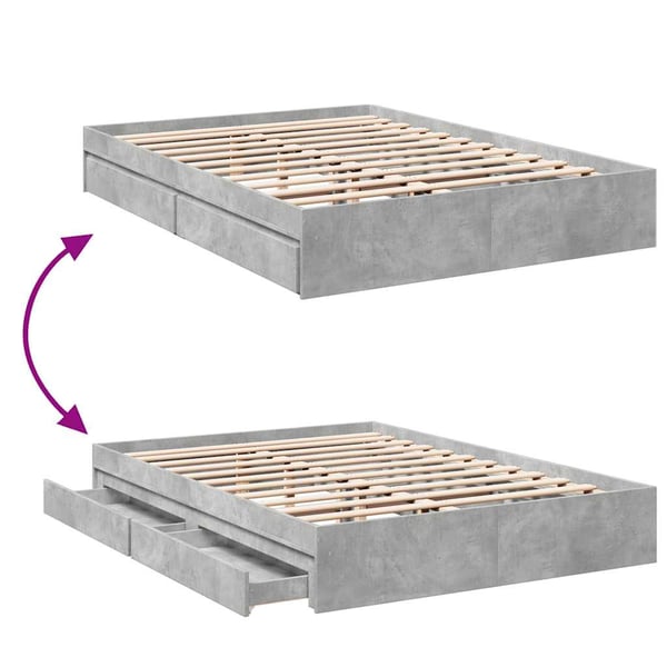 vidaXL sengeramme med skuffer 150x200 cm konstrueret træ betongrå