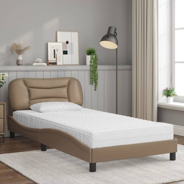 vidaXL seng med madras Hvar 100x200 cm kunstlæder cappuccinofarvet