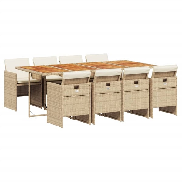 vidaXL spisebordssæt til haven 9 dele med hynder polyrattan beige
