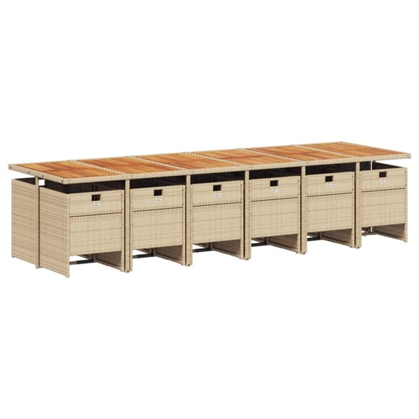 vidaXL spisebordssæt til haven 13 dele med hynder polyrattan beige