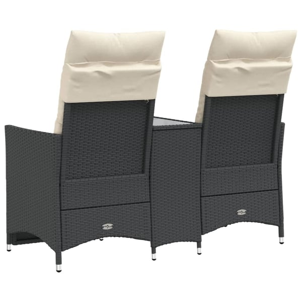 vidaXL 2-personers havesofa med bord og lænefunktion polyrattan sort