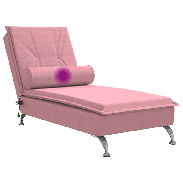 vidaXL chaiselong med massage og pude fløjl lyserød