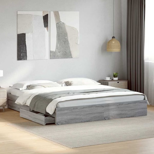 vidaXL sengeramme med skuffer 180x200 cm konstrueret træ grå sonoma-eg