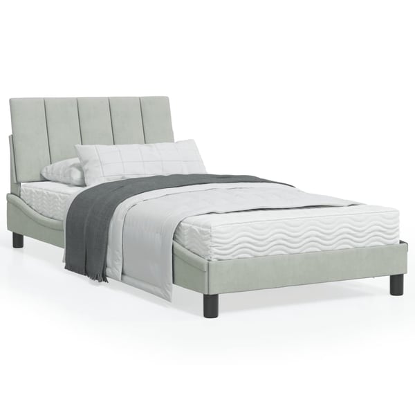vidaXL Bed with Mattress "Hanko" Light Grey 100x200 cm Velvet