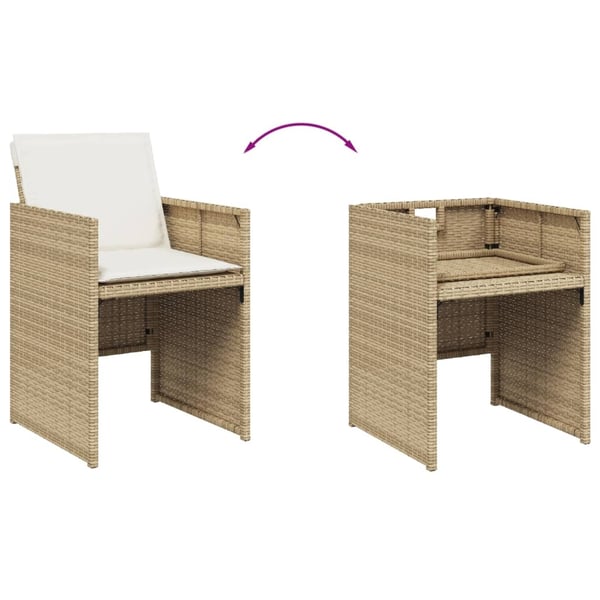 vidaXL spisebordssæt til haven 17 dele med hynder polyrattan beige