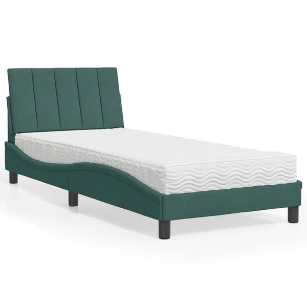 vidaXL seng med madras Hanko 80x200 cm velour mørkegrøn