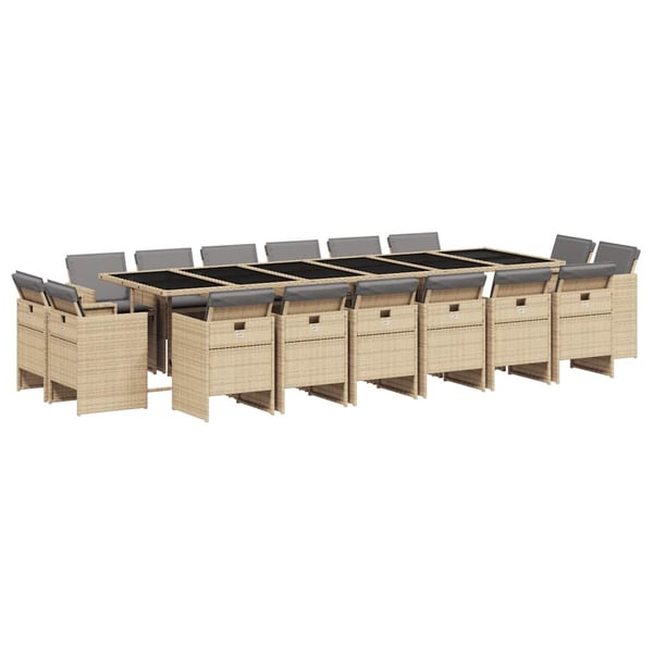 vidaXL spisebordssæt til haven 17 dele med hynder polyrattan beige