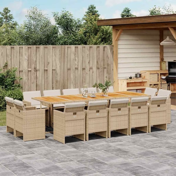 vidaXL spisebordssæt til haven 15 dele med hynder polyrattan beige