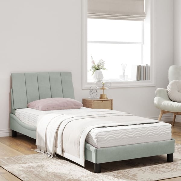 vidaXL seng med madras Hanko 90x200 cm velour lysegrå