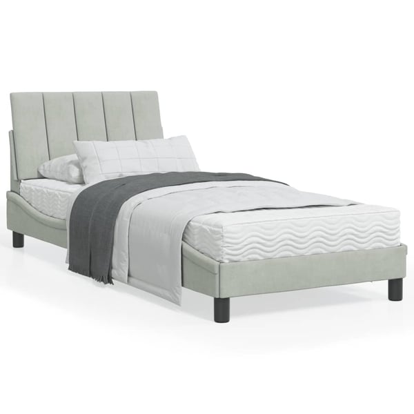vidaXL seng med madras Hanko 90x200 cm velour lysegrå