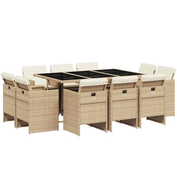 vidaXL spisebordssæt til haven 11 dele med hynder polyrattan beige