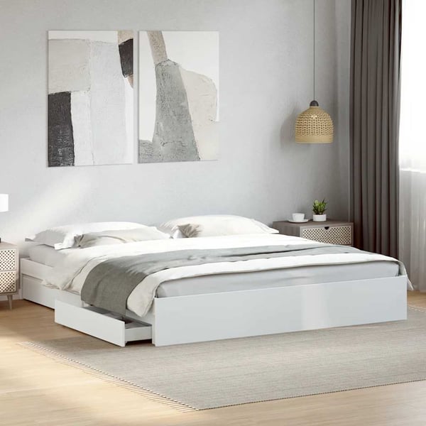 vidaXL sengeramme med skuffer 180x200 cm konstrueret træ hvid
