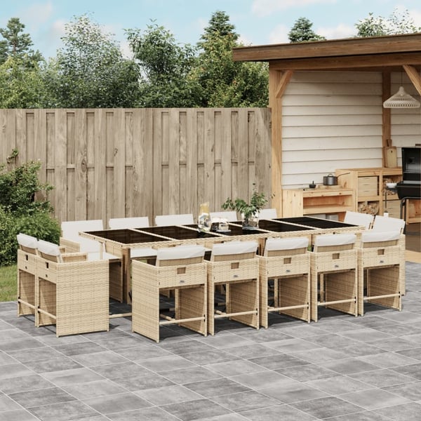 vidaXL spisebordssæt til haven 15 dele med hynder polyrattan beige