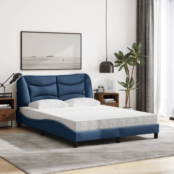 vidaXL Seng med madras 140x190 cm stof blå