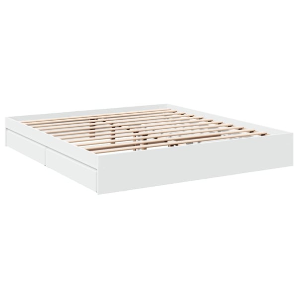 vidaXL Sängram med lådor vit 200x200 cm konstruerat trä