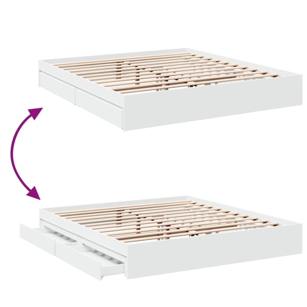 vidaXL Sängram med lådor vit 200x200 cm konstruerat trä