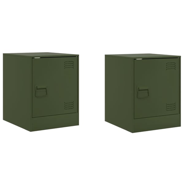 vidaXL Nattbord 2 stk olivengrønn 34,5x39x44 cm stål