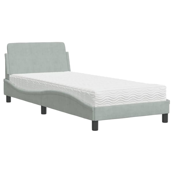vidaXL seng med madras Dover 90x190 cm velour lysegrå